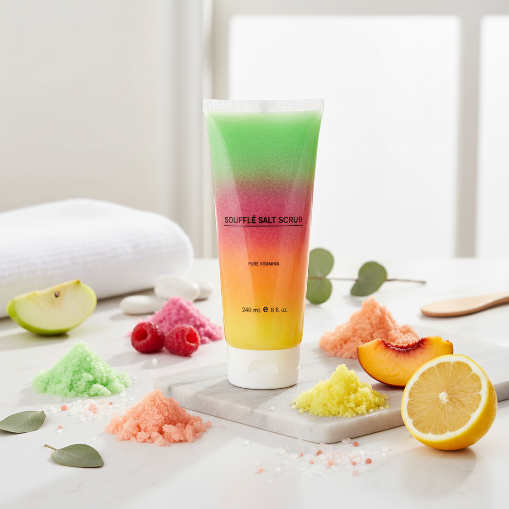 Gradient-colored tube of Souffle Salt Scrub